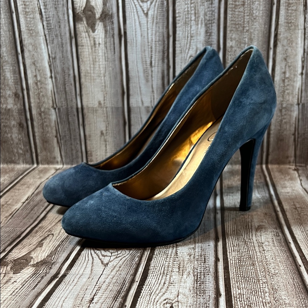 Jessica Simpson Navy Blue Suede Round Toe Heels Size 8.5